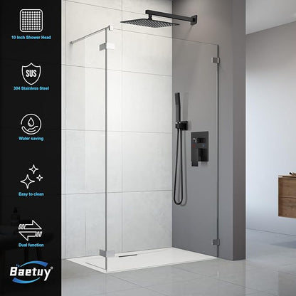 Black Shower System, Shower Faucet Set Bathroom Square Rain Shower Head and Handle Set, Wall Mounted Shower Fixtures With Shower Valve and Trim Kit 10 inch Matte Black