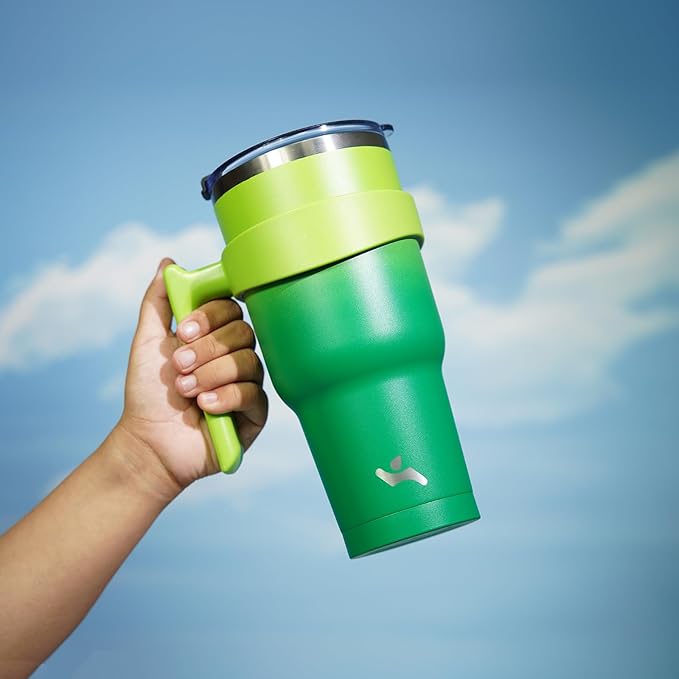 40 oz Tumbler with Handle and 2 Straw 2 Lid, Insulated Water Bottle Stainless Steel Vacuum Cup Reusable Travel Mug,Matcha Green