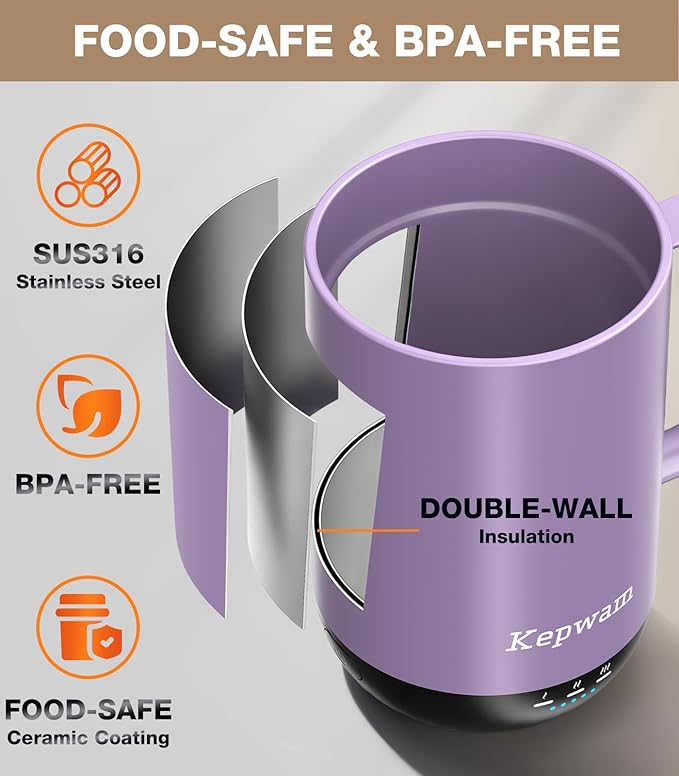 Kepwam Self-Heating Coffee Mug T1, 16oz Rechargeable Heated Coffee Mug, Smart Coffee Warmer Mug with App-Controlled,Advanced Temperature-Controlled Heating Coffee Gifts for Women Men Coffee Lover