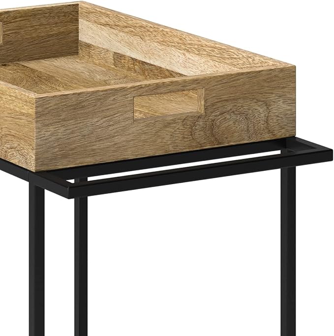 SIMPLIHOME Simons SOLID MANGO WOOD Industrial Contemporary 24 inch Wide Bar Cart in Natural for the Living room, dining room and kitchen
