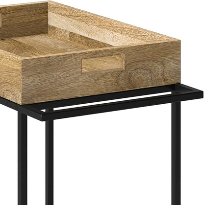 SIMPLIHOME Simons SOLID MANGO WOOD Industrial Contemporary 24 inch Wide Bar Cart in Natural for the Living room, dining room and kitchen