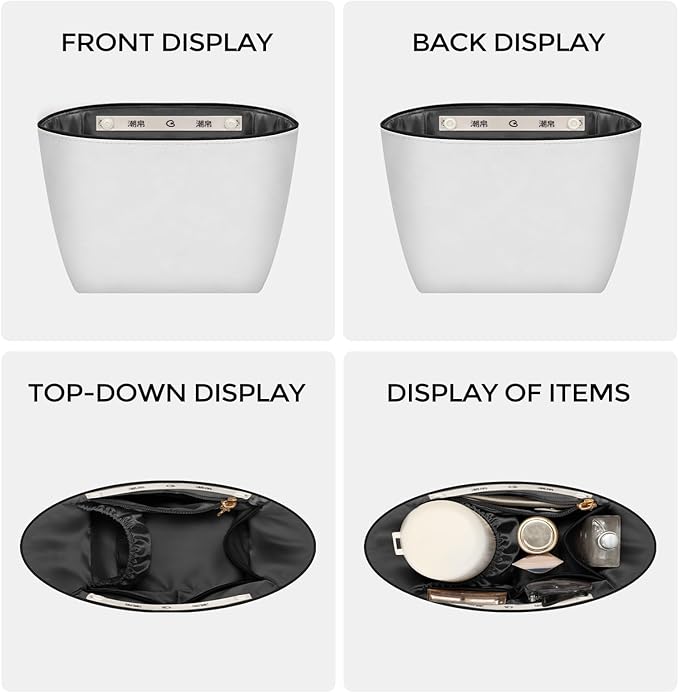 GIVLEFLY Purse Organizer Insert Fit for All In Big Tote Organizer Insert with Cup Holder, Light Weight Purse Liner with Built-In Zipper Pocket (Dark Gray Lining)