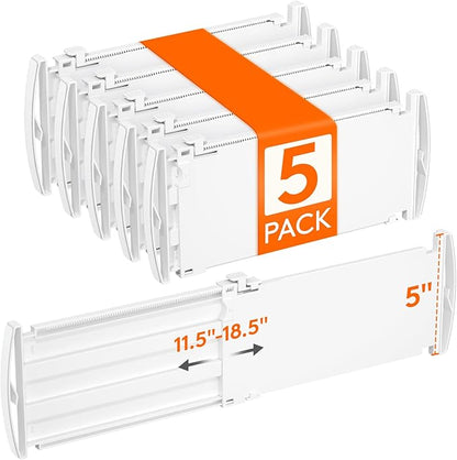 Lifewit 5" High 5 Pack Drawer Dividers, 11.5"-18.5" Adjustable Deep Drawer Organizer Clothes, Expandable White Plastic Separators for Dresser, Kitchen, Cabinet, Nursery, Office Organization & Storage