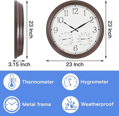 BESTIME MT-33 23-Inch Three-in-one Metal Wall Clock.Indoor,Outdoor,Thermometer,Hygrometer,Weather Resistant,Garden,Lanai.