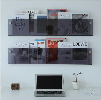 ROYALITA 2-Pack Acrylic Magazine Holder Brochure Holder, 17" Record Holder Magazine Rack, Fashion Hanging Bookshelf Literature Storage Rack for Waiting Room, Living Room, Office, Gray