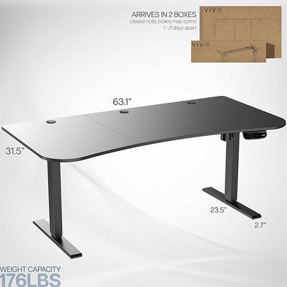 VIVO Electric 63 x 32 in Standing Desk, Touch Screen Adjustment, 220 lb Frame Support, 2E Series, Black Carbon Fiber Top Black Frame, DESK-KIT-2EBR