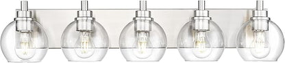 Bathroom Light Fixtures, 5 Light Brushed Nickel Vanity Light, 32 Inch Modern Wall Sconces with Globe Clear Glass Shade, Vanity Lighting Fixtures Over Mirror, VL195-BN-CL-5
