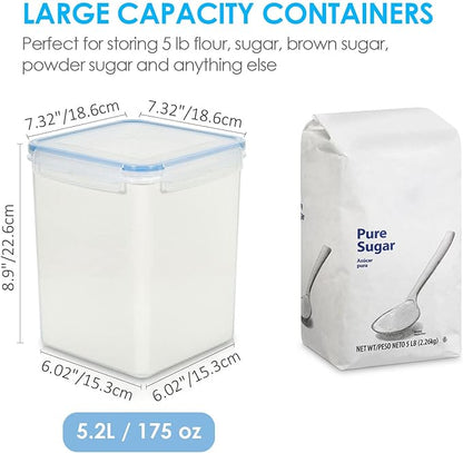 Vtopmart Large Food Storage Containers 5.2L / 175oz, 4 Pieces BPA Free Plastic Airtight Canisters for Flour, Sugar, Baking Supplies, Rice with Lids, 4 Measuring Cups and 24 Labels, Blue (Pack of 2)