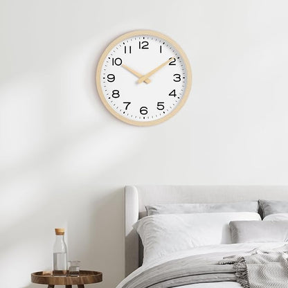 AKCISOT Wall Clock 12 Inch,Boho Office Wall Clocks Battery Operated Non Ticking,Silent Modern Clock Decorative for Kitchen,Bedroom,Living Room,Classroom(Wood Grain)