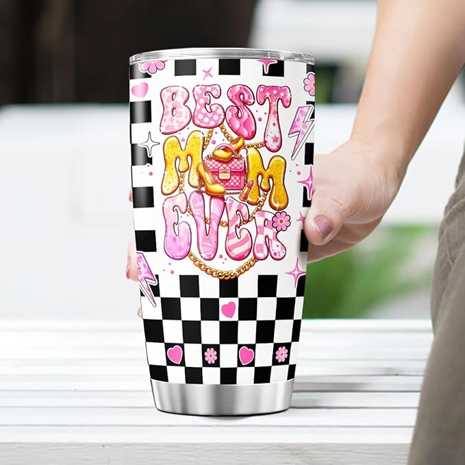 Tumblers Women Cups Checkered Coffee Mama Funny Day For Mothers Modern Simple Simply Handle, Mom Nutrition Facts, Tumbler 20 Oz With Lid And Straw, Best Mom Ever Gifts