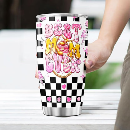 Tumblers Women Cups Checkered Coffee Mama Funny Day For Mothers Modern Simple Simply Handle, Mom Nutrition Facts, Tumbler 20 Oz With Lid And Straw, Best Mom Ever Gifts