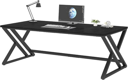 LVB 78.7" Black Computer Desk, Large Industrial Pc Study Home Office Desk, Long Modern Wood Gaming Work Writing Desk for 2 Person, Farmhouse Double Workstation Executive Desk with Storage in Bedroom