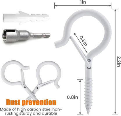 Screw Hooks for Outdoor String Lights, Eye Hooks Q-Hanger Plants Christmas Rope Light Clips, Wind Chimes Decoration Hanging Safety Buckle Design, Include Wing Nut Driver (30)