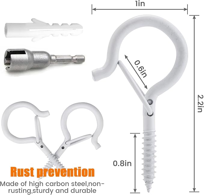 Screw Hooks for Outdoor String Lights, Eye Hooks Q-Hanger Plants Christmas Rope Light Clips, Wind Chimes Decoration Hanging Safety Buckle Design, Include Wing Nut Driver (40)