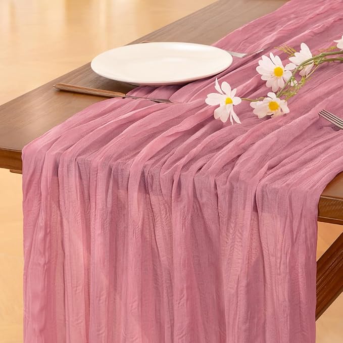 Socomi 3pcs Mauve Valentine's Day Cheesecloth Table Runner Boho Rustic Gauze 120 inch 10FT Cheese Cloth Runner for Wedding Party Baby Shower Birthday Home Decor Holiday Decorations
