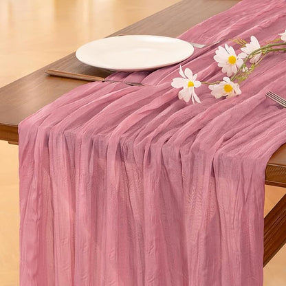 Socomi 3pcs Mauve Valentine's Day Cheesecloth Table Runner Boho Rustic Gauze 120 inch 10FT Cheese Cloth Runner for Wedding Party Baby Shower Birthday Home Decor Holiday Decorations