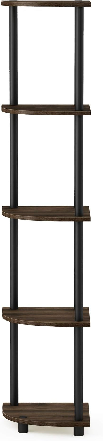 Furinno TURN-N-TUBE Corner Shelf, 5-Tier Corner Bookshelf, Open Storage Shelves, for Organization and Storage, Living Room, Home Office, Garage, Bedroom, Columbia Walnut