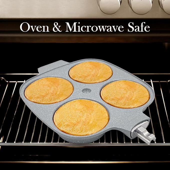 Ceramic Egg Frying Pan with Lid, Nonstick 4 Cup Fried Egg Pan with Detachable Handle, Omelette Pan Induction Compatible - Blue