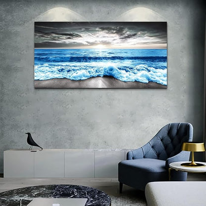 MHARTK66 Wall Art For Living Room Large Wall Decor For Office Modern Bedroom Wall Decor Blue Beach Sun Ocean Landscape Canvas Prints Wall Paintings Seascape Framed Pictures Artwork Home Decor 40x20
