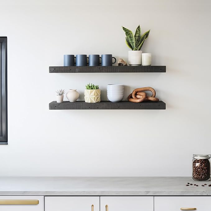 Urban Legacy Reclaimed Barnwood Planks | Floating Shelves for Wall w/Flush Mount Shelf Bracket Set Included | Set of 2 (Coffee Bean, 36"x 7"x 2")