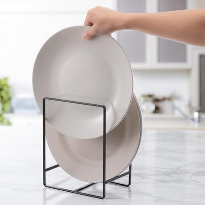 4 Pieces Plate Organizer for Kitchen Cabinet, Metal Dish Organizers Upright Dish Racks Plate and Bowl Storage Organizer for Pots Pans Cutting Boards (Black, 2 Sizes)