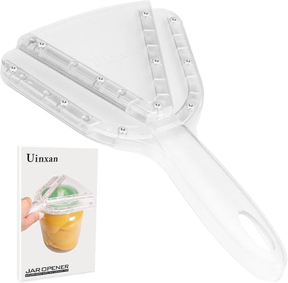 Uinxan Jar Opener for Weak Hands & Seniors with Arthritis - Handheld Manual | Effortlessly Opens Stubborn Screw Lids & Bottle Caps. 304 Stainless Steel. Durable. Patented Kitchen Gadget (Transparent)