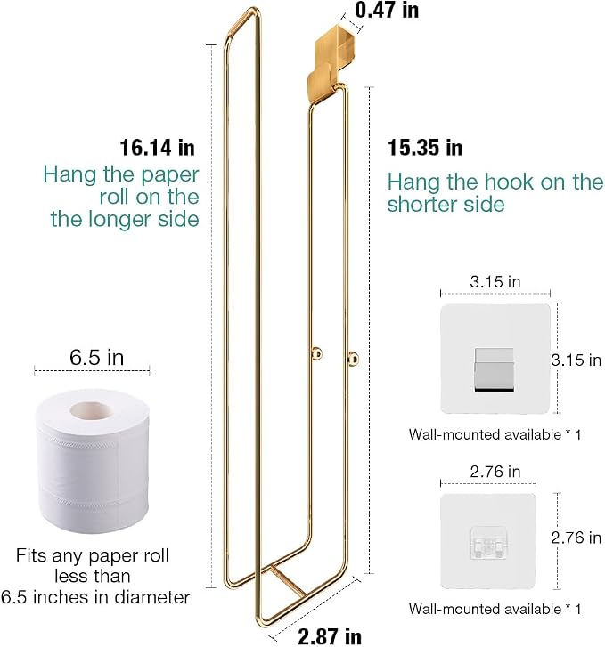 Conworld Toilet Paper Storage Wall Mount, Over The Tank Toilet Tissue Roll Holder Dispenser Reserve for Bathroom Storage and Organization, for 4 Roll Tissue, Gold, 1 Pack