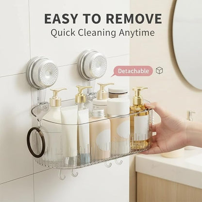 No-Drill Bathroom Suction Storage Box, Suction Cup Shelf, Portable Wall Mounted Bathroom Organizer for Shower, Durable Removable Storage Basket for Home (White)