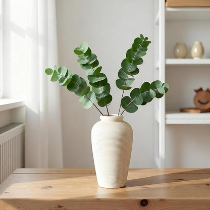 NEBRYX Large Ceramic Vase, 11 inch Minimalist Vase for Home Decor, Handmade Farmhouse Flower Vase for Table Centerpiece, Wedding, Living Room, Kitchen Decoration, Shelf Decor (Rice White)