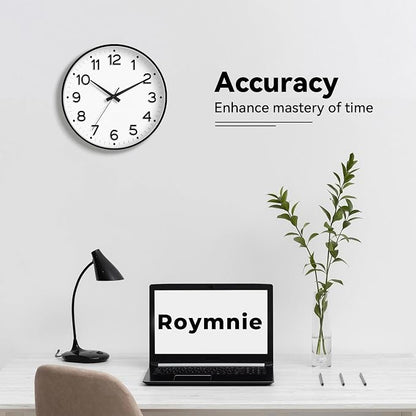 Roymnie Wall Clock 12 Inch Silent Wall Clocks Battery Operated-Modern Non Ticking Analog Clock Decorative for Kitchen Bedroom Office (Black)