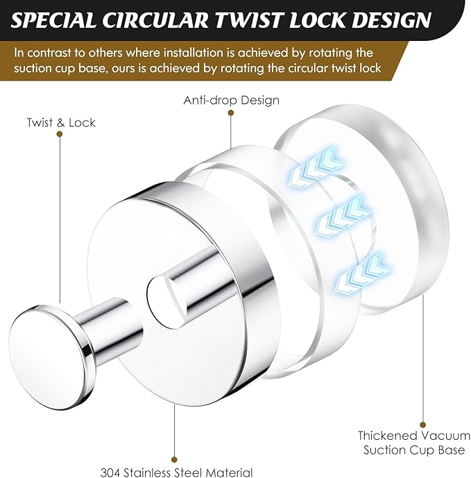 MOTAIPEAK Suction Cup Hooks for Shower,Removable Shower Towel Suction Hooks for Bathroom Wall,Kitchen,Glass,Mirror,Tile to Hang Robes,Loofah-Chrome(4-Pack)