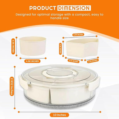 Rotating Snack Box Container - Medium Divided Serving Tray with Lid - Snack Spinner for Kids -Pie Carrier,Mess-Free Snack Container - Veggie Tray with Lid for Fridge - Spinning Snack Container
