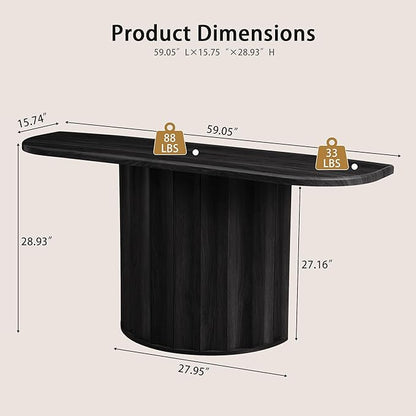 Fluted Console Table, 59'' Narrow Wooden Sofa Tables Behind Couch, Modern Entryway Table with Storage Curved Accent Table for Hallway, Living Room, Entrance, Foyer (Black)