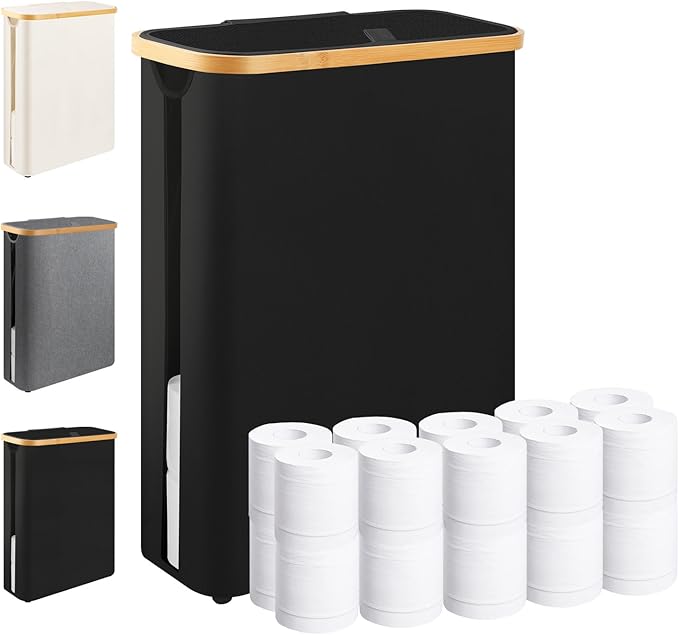 Extra Large Toilet Paper Storage Basket with Lid 49L Slim Toilet Paper Basket Holder Bin Container Organizer for Bathroom Hold up to 20 Regular Rolls or 15 Mega Rolls