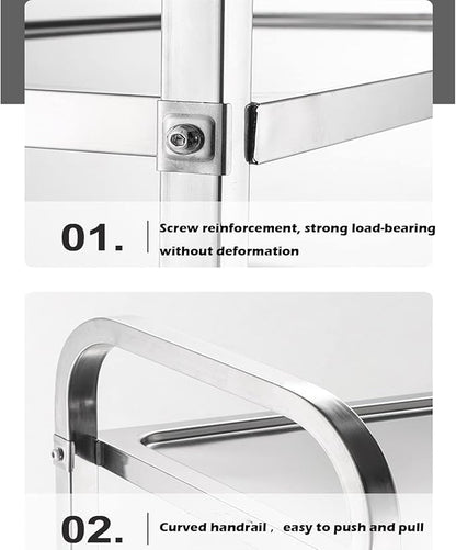 uyoyous Extra Large 3 Tier Stainless Steel Utility Cart 37 x20 x37 inch Commercial Heavy Duty Rolling Cart Food Storage Service Trolley with 360°Rotatable Wheels for Kitchen Hotel Restaurant Home Use