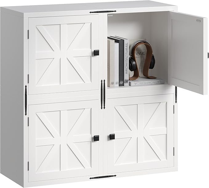 4-Tier Stackable Cube Storage Organizer, DIY Cube Storage Bookcase with Doors & Anti-Tip Design, Book Shelf for Bedroom, Office, Dorm,30" W x 11.81" D x 30" H, White