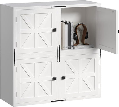 4-Tier Stackable Cube Storage Organizer, DIY Cube Storage Bookcase with Doors & Anti-Tip Design, Book Shelf for Bedroom, Office, Dorm,30" W x 11.81" D x 30" H, White