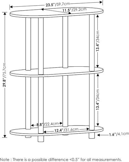 Furinno Turn-N-Tube No Tools 3-Tier Modern Oval Side Display Rack, Bauhaus Oak/Beige