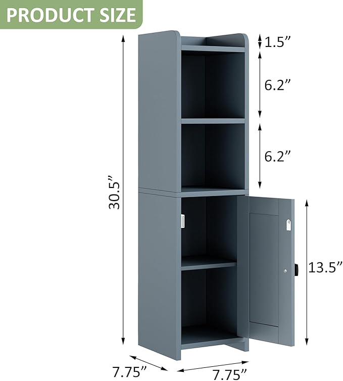Lomojo Small Bathroom Storage Cabinet Corner, Freestanding Narrow Bathroom Toilet Paper Organizers for Small Spaces Floor Cabinet with Adjustable Shelves (Gray)