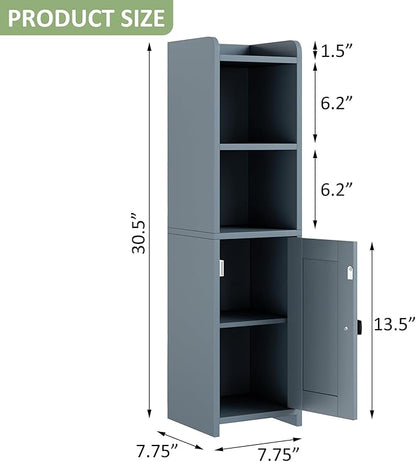 Lomojo Small Bathroom Storage Cabinet Corner, Freestanding Narrow Bathroom Toilet Paper Organizers for Small Spaces Floor Cabinet with Adjustable Shelves (Gray)