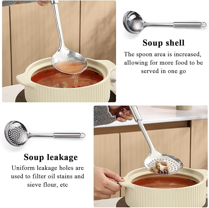 ReaNea Stainless Steel Cooking Utensils Set 6 Pieces, Kitchen Tools Set Include Metal Spatula Set, Skimmer, Ladle, Tong, Whisk, Kitchen Gadgets Essentials New Home Must Have