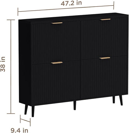 Shoe Cabinet Storage,Modern Freestanding Organizer with 4 Flip Drawers,Narrow Shoe Rack Cabinet for Entryway,Black