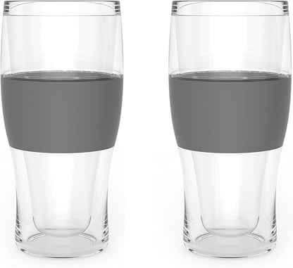 Host Freeze Beer Glasses, Freezable Beer Gifts for Men, Double Wall Insulated Pint Set, Tumbler for Cold Drinks, 16, Set of 2, Gray