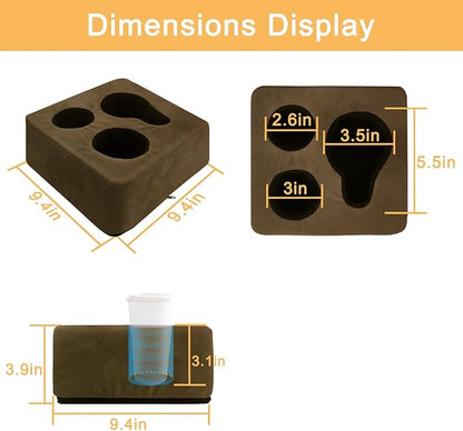 Couch Cup Holder Pillow Tray & Caddy - for Sofa, Bed, Car, Man Cave | Keep Drinks at Hand & Spill-Proof Accessories for New Parents, Camping, Park, Boat, Beach - Brown