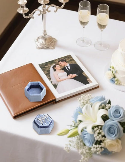 Velvet 3 Slots Jewelry Ring Box Engagement Wedding Box Keepsake Box Bridal Photo Ring Triple Slots Hexagon