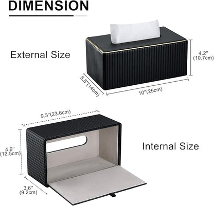 KINGFOM Rectangular Tissue Box Cover, PU Leather Tissue Box Holder with Magnetic Bottom, Napkin & Facial Tissue Holder Dispenser Decorative Box Cover for 120-count (3-Ply) 160-count (2-Ply) Black