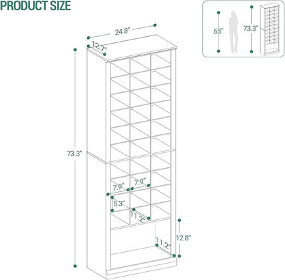 Hzuaneri 11 Tiers Shoe Storage Cabinet, Tall Shoes Cabinet with Cubby, Freestanding Wooden Shoe Organizer, 30-33 Pairs, Shoes Cubby Organizer for Entryway, Bedroom, White 02001BSR