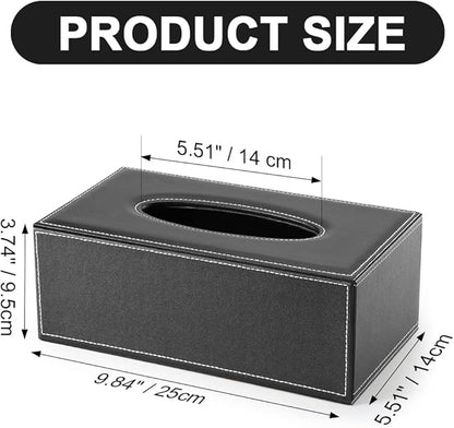 KINGFOM Rectangular PU Leather Tissue Box Cover - Facial Tissue Paper Napkin Holder for Bathroom, Home, Office, Car Automotive Decoration with Magnetic Bottom(Black)