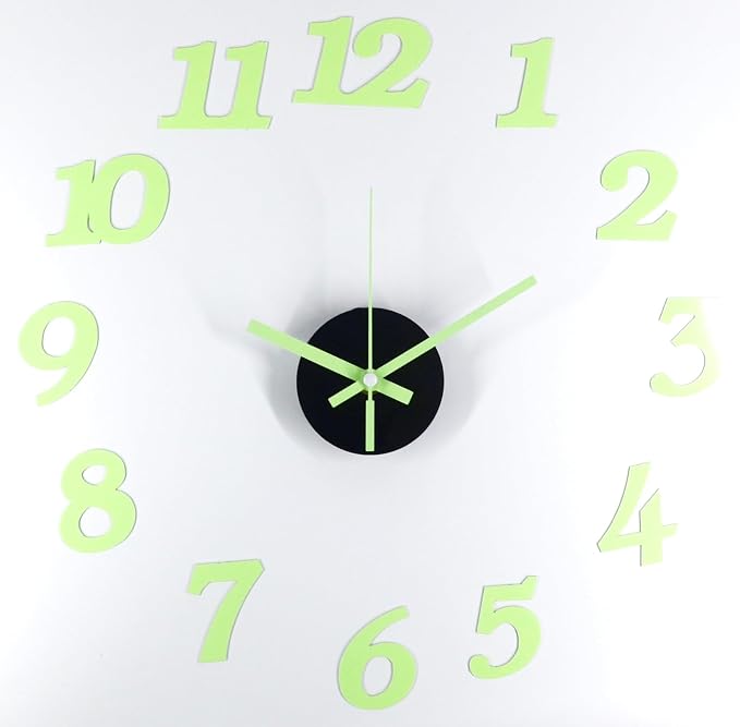OceeK DIY Wall Clock, Fluorescence Modern Silent Non-Ticking, Battery Operated, 3D Quality Quartz Frameless Wall Closks,8-15" Round