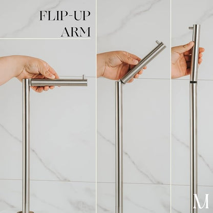 Marmolux Acc - Free Standing Toilet Paper Holder Stand Brushed Steel Finish 1pc - Storage for 4 Rolls of Toilet Tissue SUS 304 Stainless Steel Bathroom - Toilet Holder